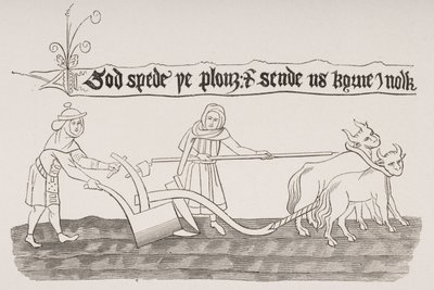 Man and Woman Ploughing a Field, after a Miniature from an Anglo-Saxon Manuscript, from 